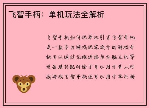 飞智手柄：单机玩法全解析