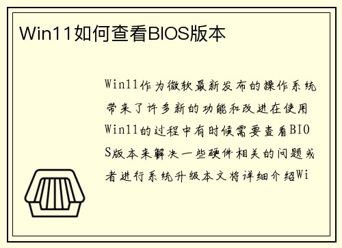 Win11如何查看BIOS版本